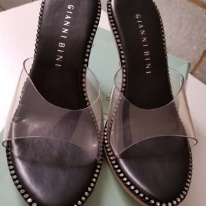 Gianni Bini rhinestone edged clear & black mules 7